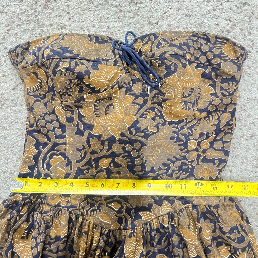 VNTG Claudine Bueché brown strapless floral cotton couchette pockets dress sz 10 - Picture 11 of 15